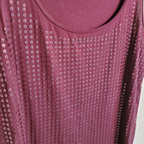 NY&CO Festive Dressy Maroon Wine Burgundy Shimmery Front Sequin Panel Tank Top - Picture 4 of 10